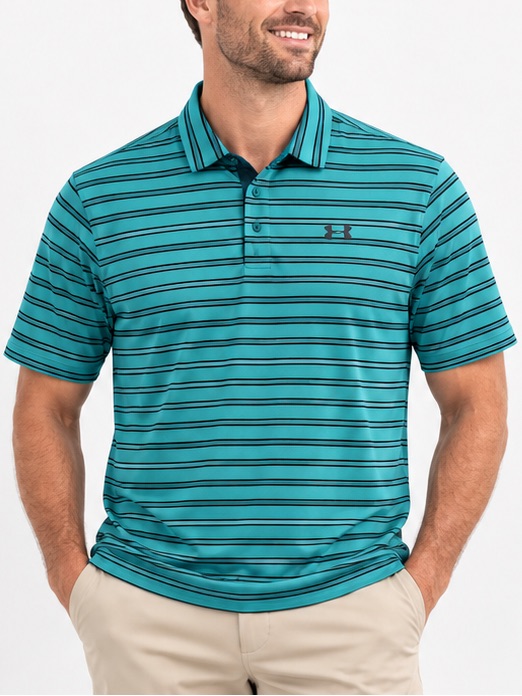 Under Armour Teal And Black Striped Performance Polo